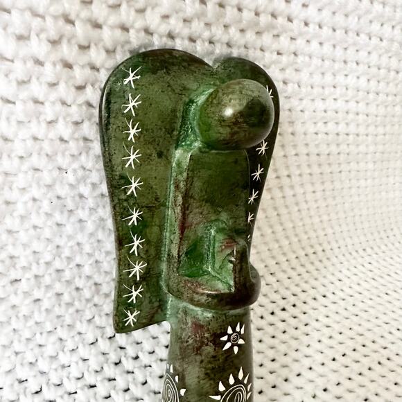 Green Soapstone Praying Folded Hands Angel Figurine Statue Etched Stars Sun 6.5" - Picture 4 of 8